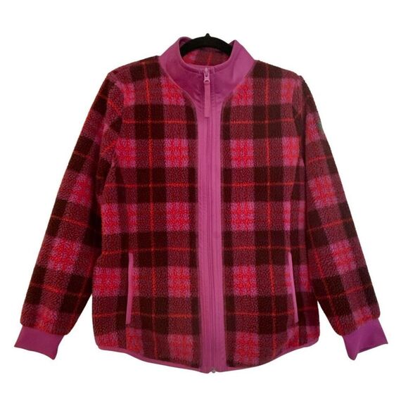 Talbots pink cozy plaid Sherpa zip front fleece size MP - Picture 3 of 12